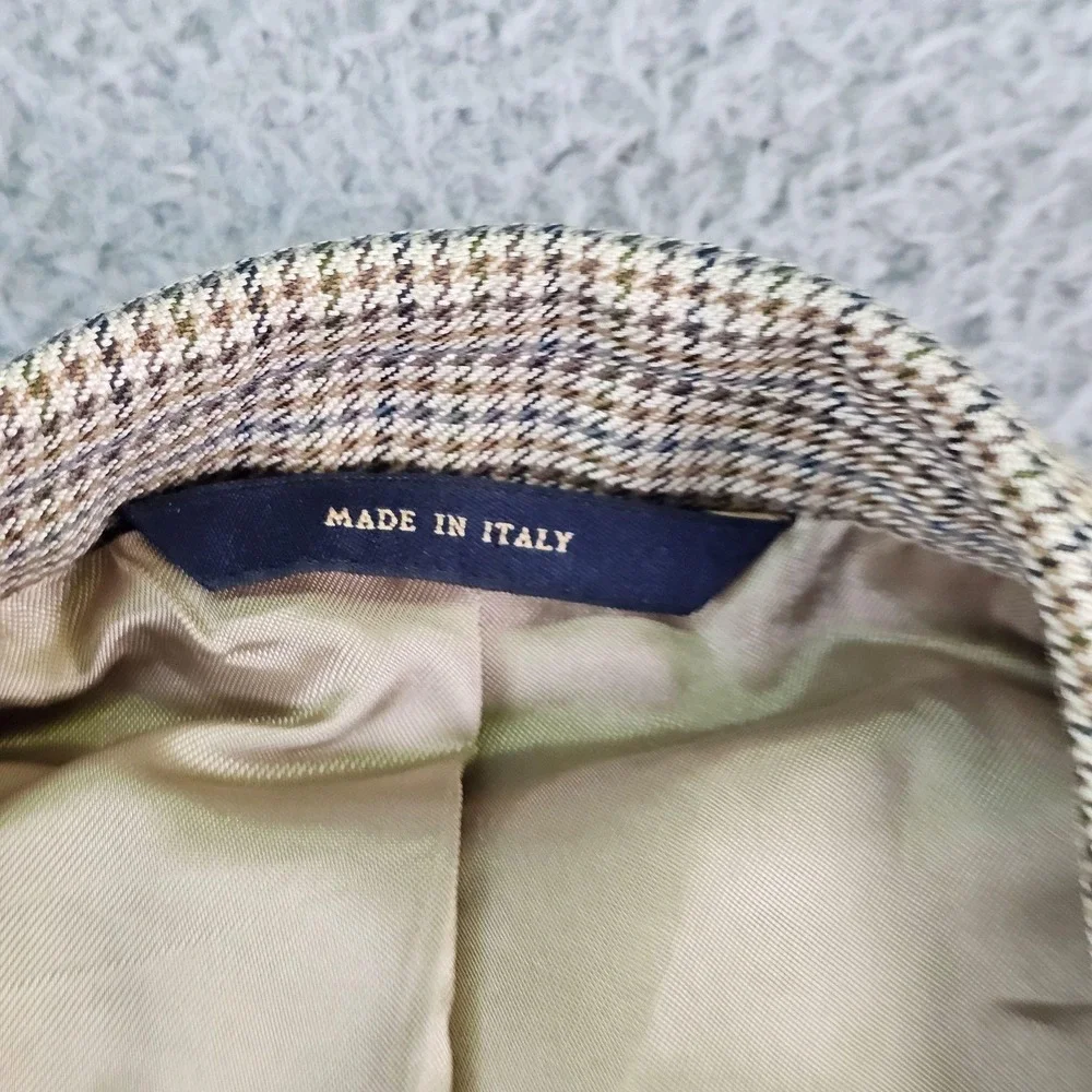 Brooks Brothers Sport Coat Mens 44 Beige Check Silk Wool Blazer Made In Italy